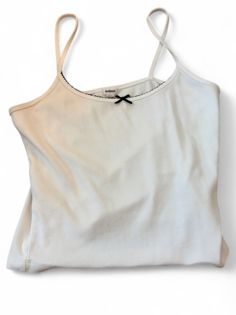Garage White Camisole Tank with Black Trim and Bow